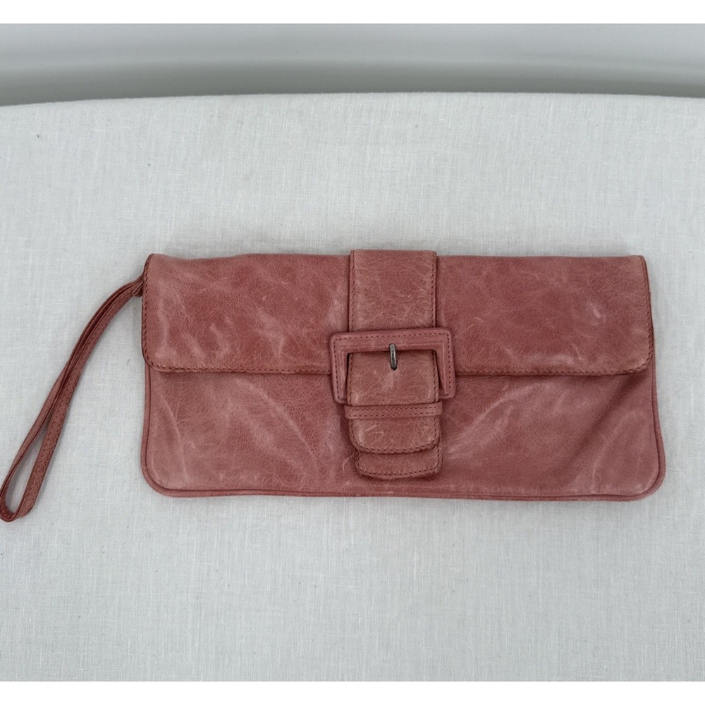 HOBO International Audrey Leather Clutch Wristlet Rose Pink Distressed Handbag